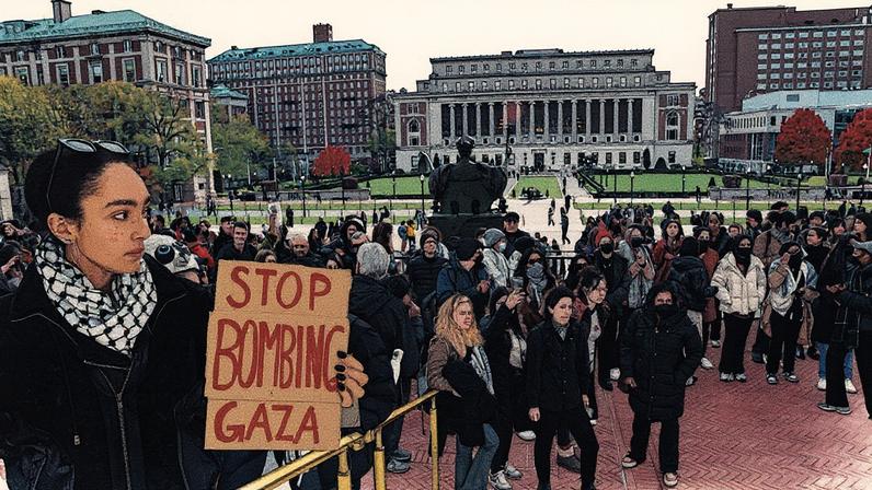 Manifestantes se reúnem em um protesto “All out for Gaza” na Universidade de Columbia, Nova York (Foto: Reprodução)