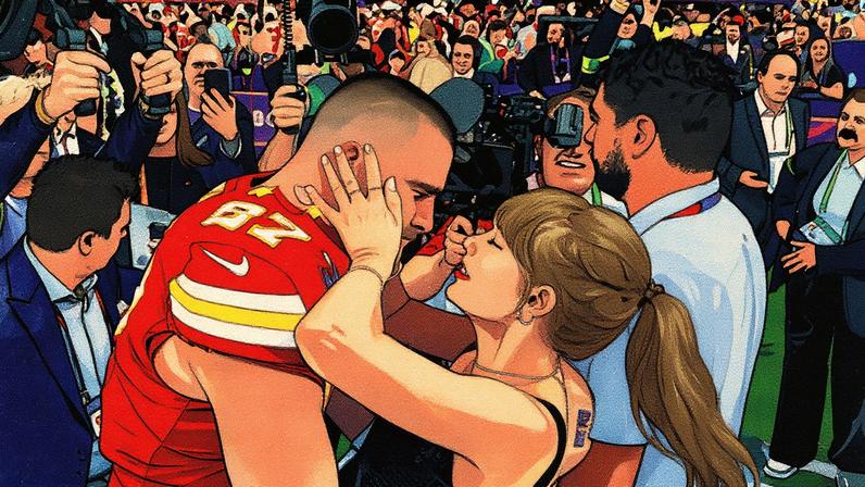 Travis Kelce brinca com a imprensa brasileira sobre sua noivado com Taylor Swift, mencionando que agora tem 'um anel a mais' (Foto: Reprodução)