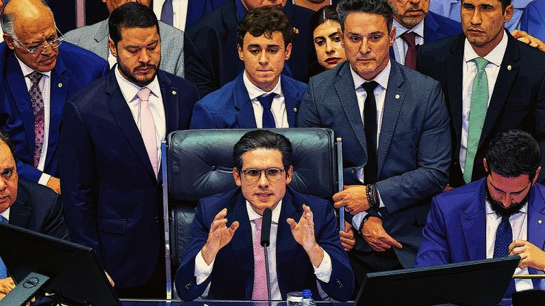 Presidente da Câmara dos Deputados, Hugo Motta, retoma a cadeira após motim de bolsonaristas pela anistia (Foto: Reprodução)