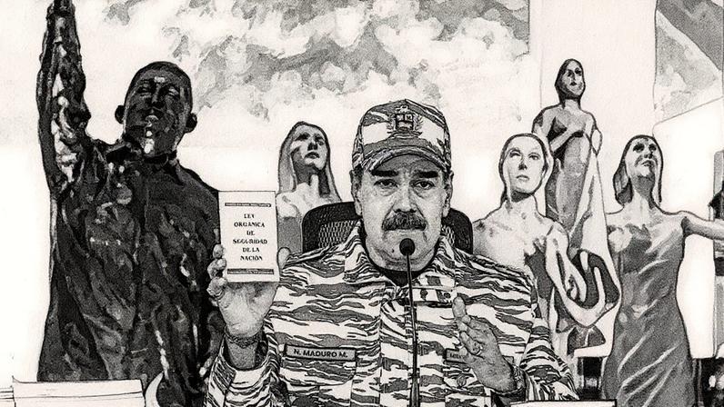 Ditador da Venezuela, Nicolás Maduro, gesticula durante reunião com o alto comando militar em Caracas (Foto: Reprodução)