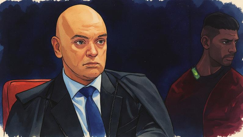 Juiz do Supremo Tribunal Federal, Alexandre de Moraes, durante julgamento de ex-presidente Jair Bolsonaro e outros acusados de tentativa de golpe (Foto: Reprodução)