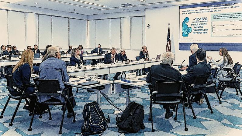 Catherine Stein fala durante reunião do Comitê Consultivo sobre Práticas de Imunização do CDC em Chamblee, Georgia (Foto: Reprodução)