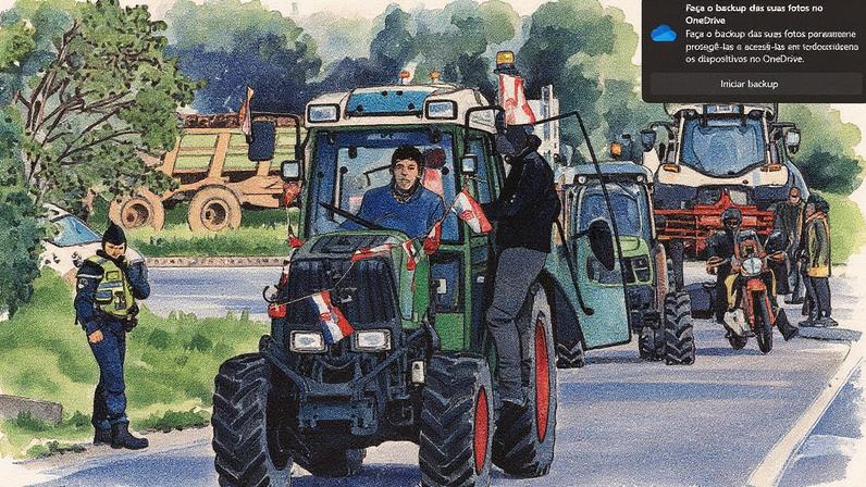 Agricultores em tratores bloqueiam uma estrada durante protesto contra o acordo UE-Mercosul em Le Cannet-des-Maures, no sul da França (Foto: Reprodução)