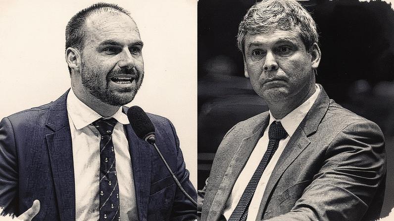 Eduardo Bolsonaro e Lindbergh Farias em evento político (Foto: Reprodução)
