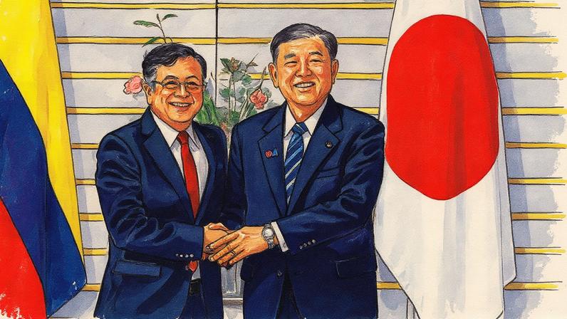 Gustavo Petro e Shigeru Ishiba posam para foto em Tóquio, Japão, em 4 de setembro de 2025 (Foto: Reprodução)