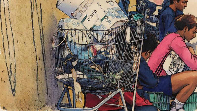 Carrinho de supermercado ao lado de usuários de drogas em área próxima ao Mercadão, no centro de São Paulo (Foto: Reprodução)