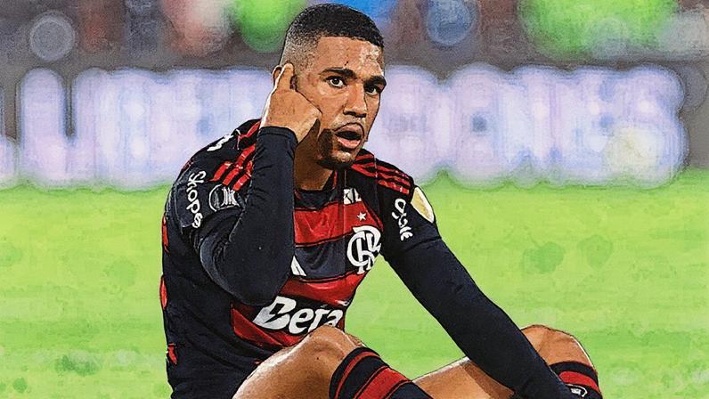 Jogador reclama da arbitragem durante partida entre Flamengo e Estudiantes pela Libertadores (Foto: Reprodução)