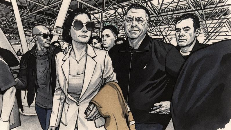 Jair Bolsonaro acompanha Michelle Bolsonaro no aeroporto de Brasília antes de seu embarque para a posse do novo presidente dos Estados Unidos, Donald Trump (Foto: Reprodução)