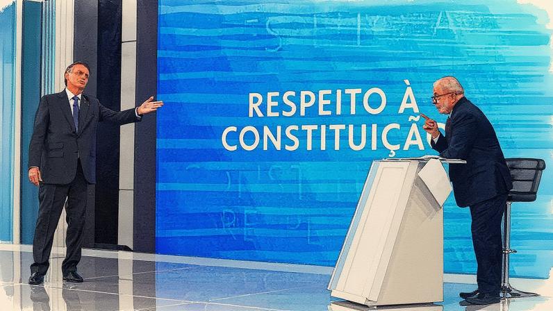Debate entre os candidatos à Presidência da República, Luiz Inácio Lula da Silva e Jair Messias Bolsonaro, realizado pela TV Globo no segundo turno das eleições de 2022 (Foto: Reprodução)