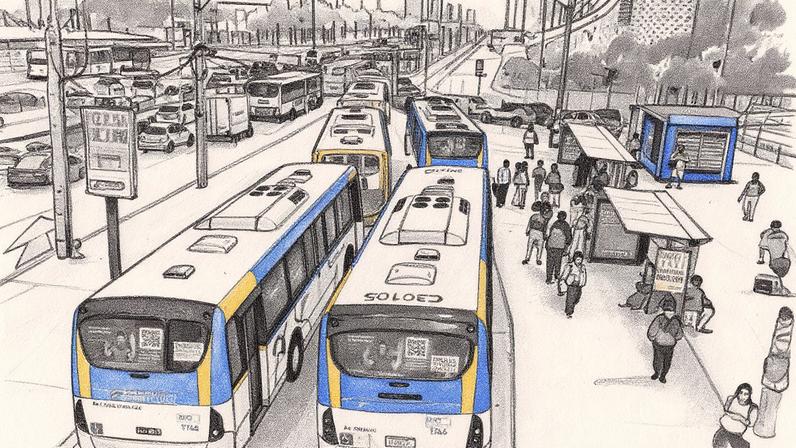 Ônibus na Avenida Ayrton Senna, na Barra da Tijuca (Foto: Reprodução)
