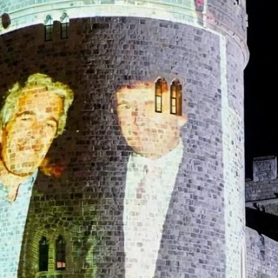 Ativistas projetam imagens de Trump e Epstein no Castelo de Windsor durante visita