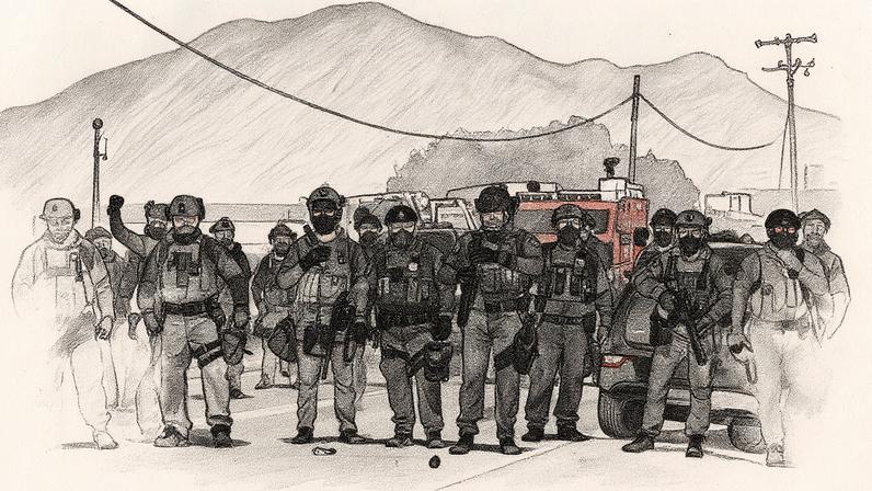 Agentes federais bloqueiam estrada durante operação migratória em Camarillo, Califórnia (Foto: Reprodução)