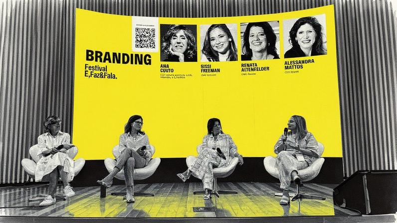Painel de branding no Festival É, Faz & Fala com Alessandra Mattos Sekeff, Renata Altenfelder e Sissi Freeman mediado por Ana Couto no Museu do Amanhã, no Rio de Janeiro (Foto: Reprodução)