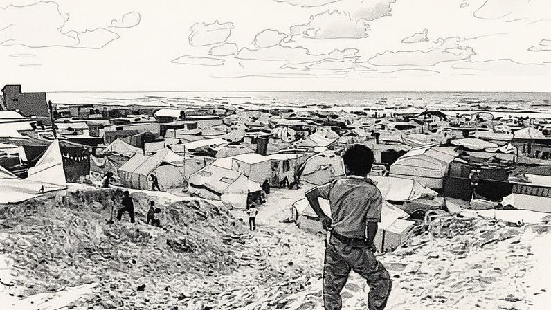 Displaced Palestinians at a tent camp in Khan Younis. Photograph: Jehad Alshrafi/AP