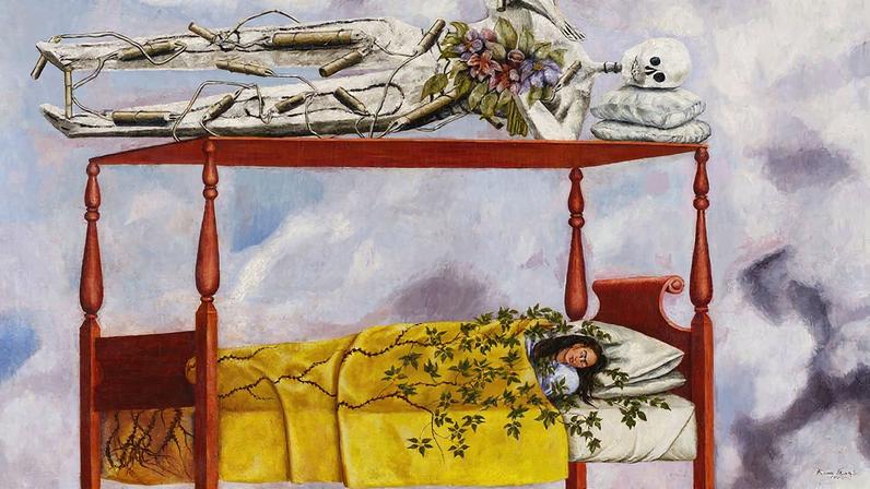 Obra de Frida Kahlo, El Sueño (La Cama), 1940, com estimativa de valor entre $40 milhões a $60 milhões em leilão (Foto: Reprodução)