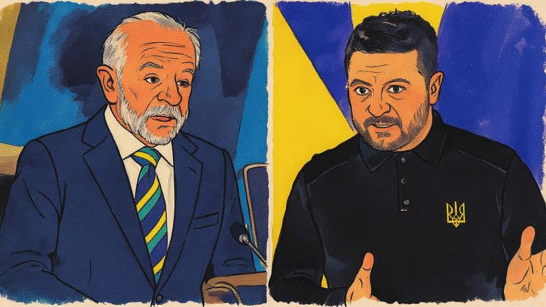 Presidente Luiz Inácio Lula da Silva e presidente da Ucrânia, Volodymyr Zelensky, posam para foto (Foto: Reprodução)