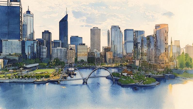 Elizabeth Quay em Perth City, com vista para a água e estruturas urbanas ao fundo (Foto: Reprodução)