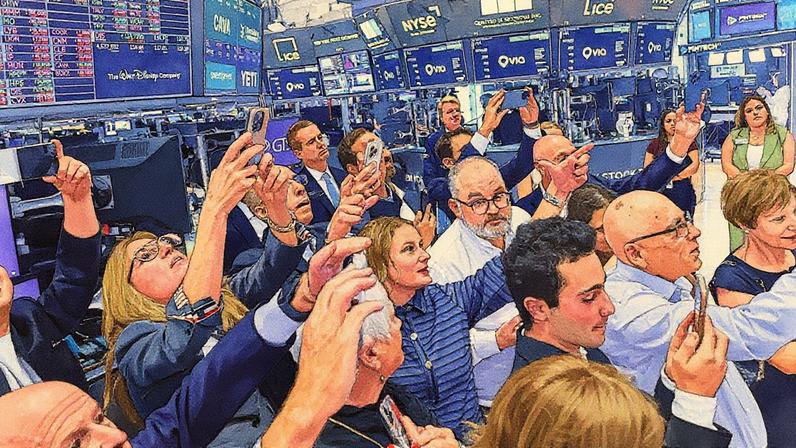 Público na Bolsa de Nova York durante o IPO da Via Transportation (Foto: Reprodução)