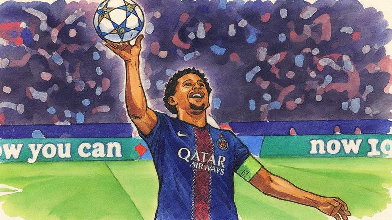 Marquinhos marca um gol em partida da Liga dos Campeões (Foto: Reprodução)