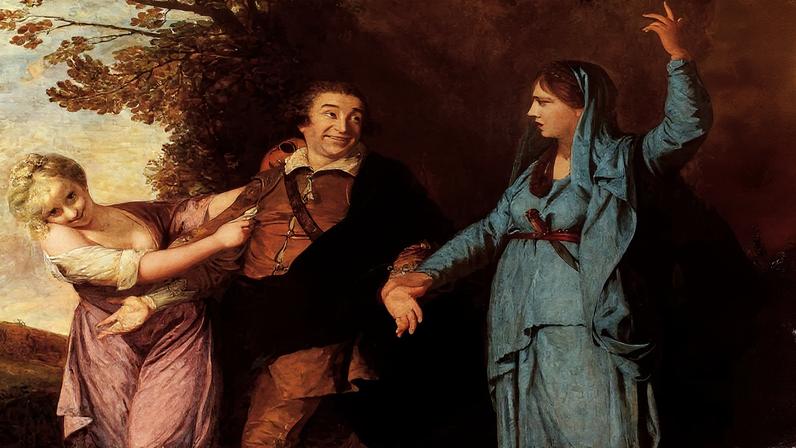 Retrato de David Garrick entre as alegorias da Tragédia e da Comédia, e retrato de Joanna Leigh inscrevendo em uma árvore (Foto: Reprodução)