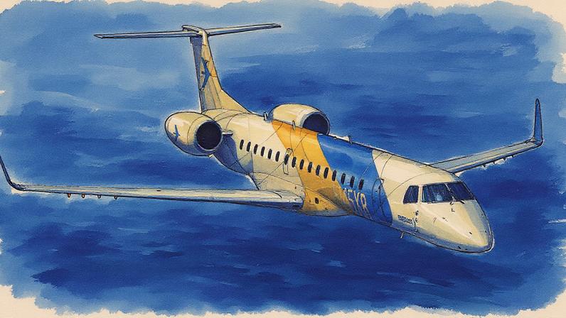 Aeronave ERJ-145 em exibição (Foto: Reprodução)