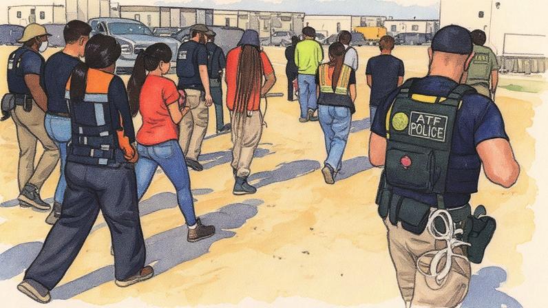 Operação de imigração em canteiro de obras de fábrica de baterias das empresas sul-coreanas Hyundai e LG nos EUA (Foto: Reprodução)
