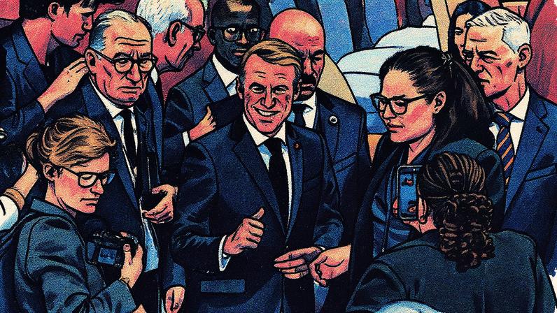 Presidente da França, Emmanuel Macron, chega a evento sobre a solução de dois Estados na sede da ONU, em Nova York (Foto: Reprodução)