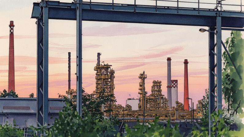 Instalações de processamento de petróleo bruto da PCK-Raffinerie GmbH à noite em Schwedt/Oder, Brandemburgo (Foto: Reprodução)