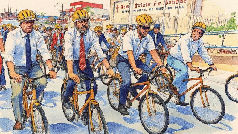 Fernando Haddad e Agnello Queiroz andam de bicicleta após cerimônia de lançamento do Programa Caminho da Escola em Recanto das Emas, Brasília (Foto: Reprodução)