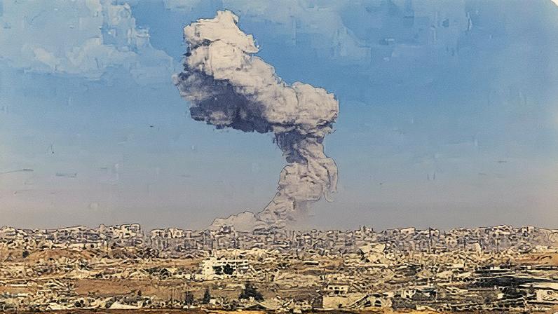 Coluna de fumaça se eleva após ataque israelense no norte de Gaza (Foto: Reprodução)