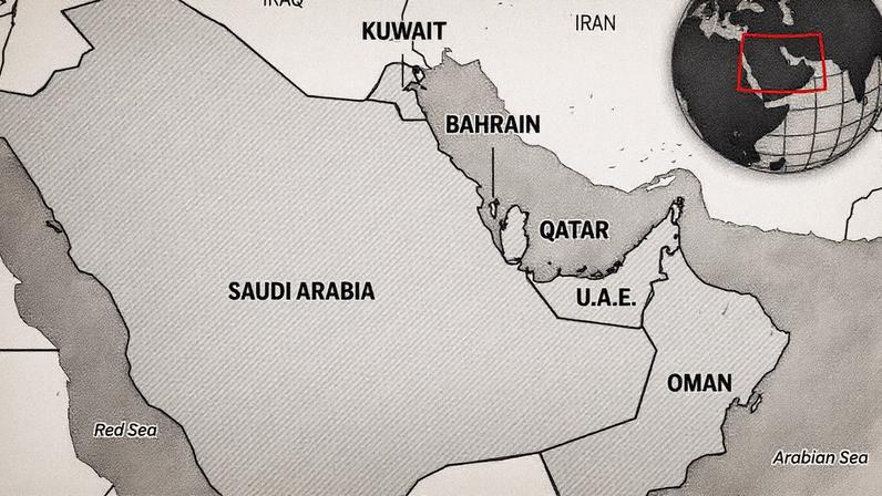 Mapa localizador dos estados membros do Conselho de Cooperação do Golfo: Arábia Saudita, Bahrein, Catar, Omã, Kuwait e Emirados Árabes Unidos (Foto: Reprodução)