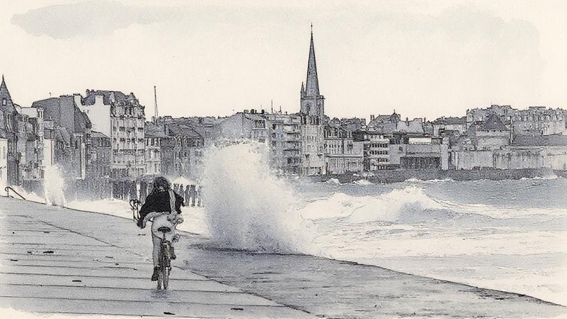 Maré alta afeta a cidade de Saint-Malo, na França, com ondas fortes atingindo a costa (Foto: Reprodução)