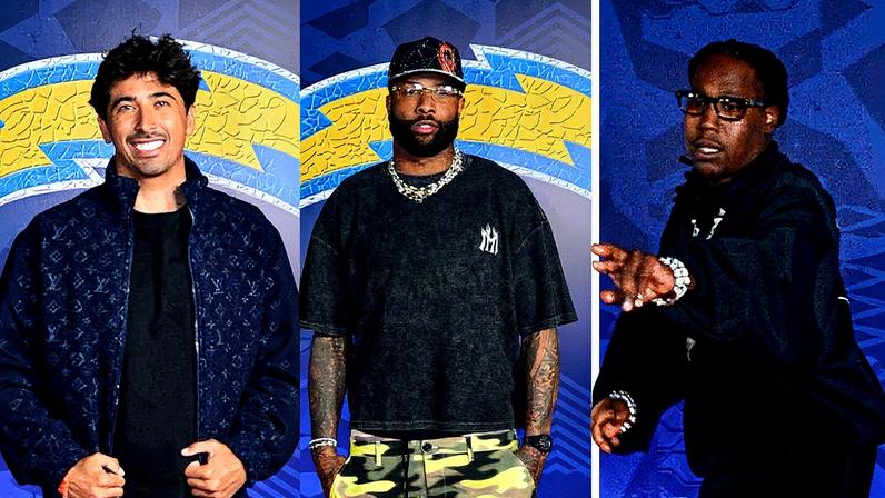 Burna Boy, Don Toliver e Surfista Miguel Pupo posam juntos para a foto (Foto: Reprodução)