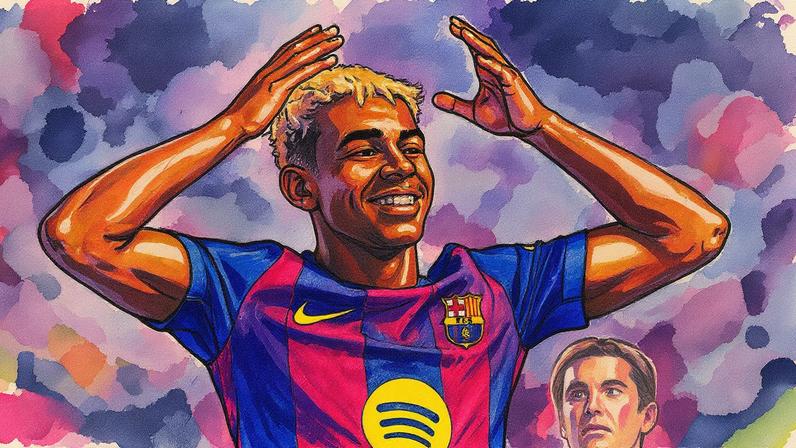 Lamine Yamal comemora seu gol pelo Barcelona em partida contra o Rayo Vallecano na LaLiga 2025 (Foto: Reprodução)