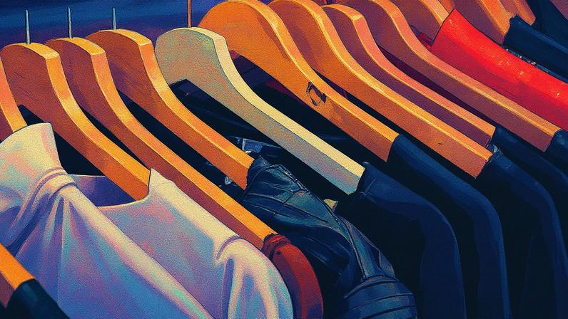 Cabides com roupas expostas em um mostruário de loja de moda (Foto: Reprodução)