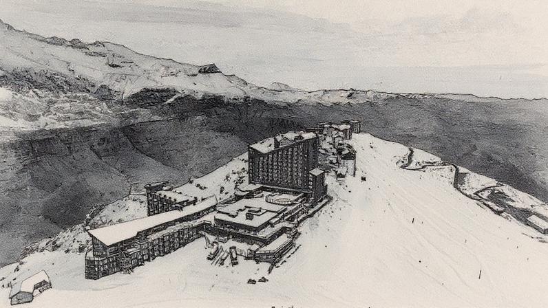 Estação de esqui Valle Nevado com montanhas cobertas de neve ao fundo (Foto: Reprodução)
