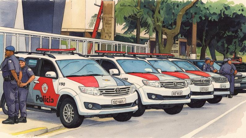 Viaturas da Polícia Militar em operação no Guarujá, um dos municípios da Baixada Santista (Foto: Reprodução)