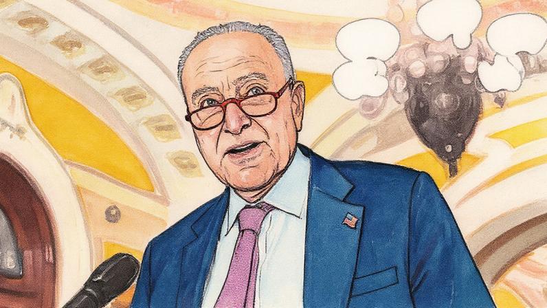 Líder da minoria no Senado dos EUA, Chuck Schumer, fala com repórteres durante coletiva de imprensa após almoço de política semanal no Capitólio, em Washington, D.C. (Foto: Reprodução)