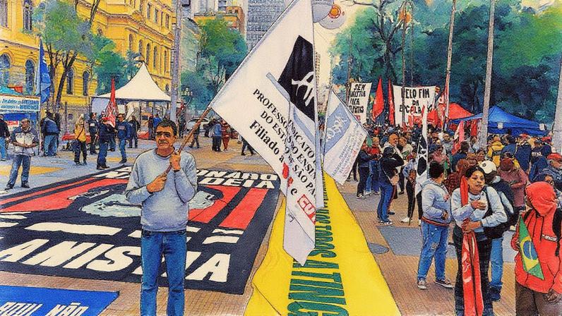Manifestantes chegam à Praça da República, em São Paulo, para o Ato dos Excluídos (Foto: Reprodução)