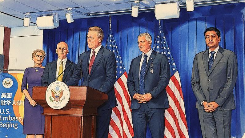 Embaixador dos EUA na China, David Perdue, fala com repórteres em Pequim (Foto: Reprodução)