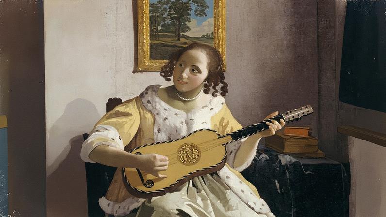 Duas versões da obra "The Guitar Player": à esquerda, de Johannes Vermeer, e à direita, uma versão desconhecida (Foto: Reprodução)