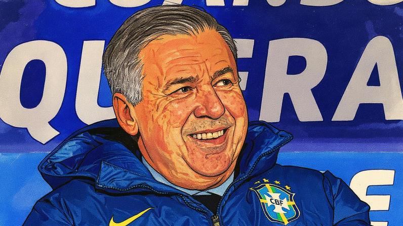 Carlo Ancelotti observa a partida entre Bolívia e Brasil (Foto: Reprodução)