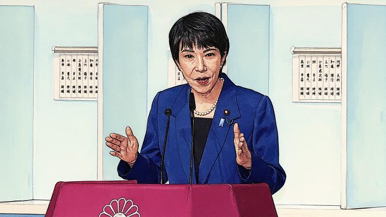 Membro do partido, Sanae Takaichi, fala antes da eleição de segundo turno durante a eleição de liderança do Partido Liberal Democrático em Tóquio, Japão (Foto: Reprodução)