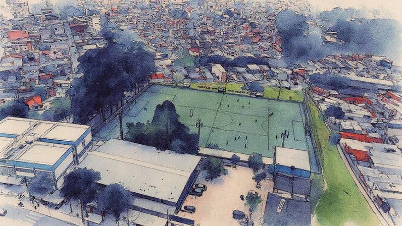 Clube da Comunidade Jardim Petronita, no Grajaú, onde ocorreu um assassinato recente durante um torneio de futebol (Foto: Reprodução)