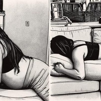 Grávida inova ao usar travesseiro especial para dormir de barriga para baixo