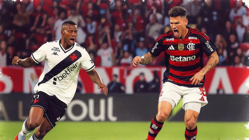 Rayan, do Vasco, e Carrascal, do Flamengo, disputam a bola em clássico pelo Campeonato Brasileiro (Foto: Reprodução)