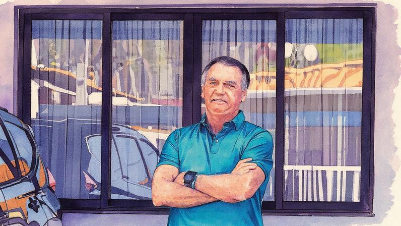 Ex-presidente brasileiro Jair Bolsonaro acena em sua residência em Brasília (Foto: Reprodução)