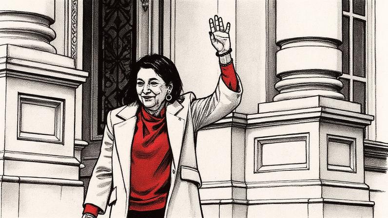 Presidenta da Geórgia, Salome Zourabichvili, acena para o público durante reunião em Tbilisi (Foto: Reprodução)