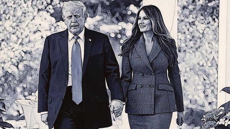 Presidente dos EUA, Donald Trump, e a primeira-dama Melania Trump caminham em direção ao Jardim das Rosas da Casa Branca para cerimônia de assinatura da Lei Take it Down, em Washington, D.C. (Foto: Reprodução)