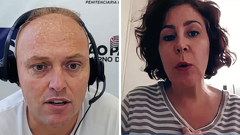 Delgatti e Zambelli, ambos presos, participam de audiência por videoconferência (Foto: Reprodução)
